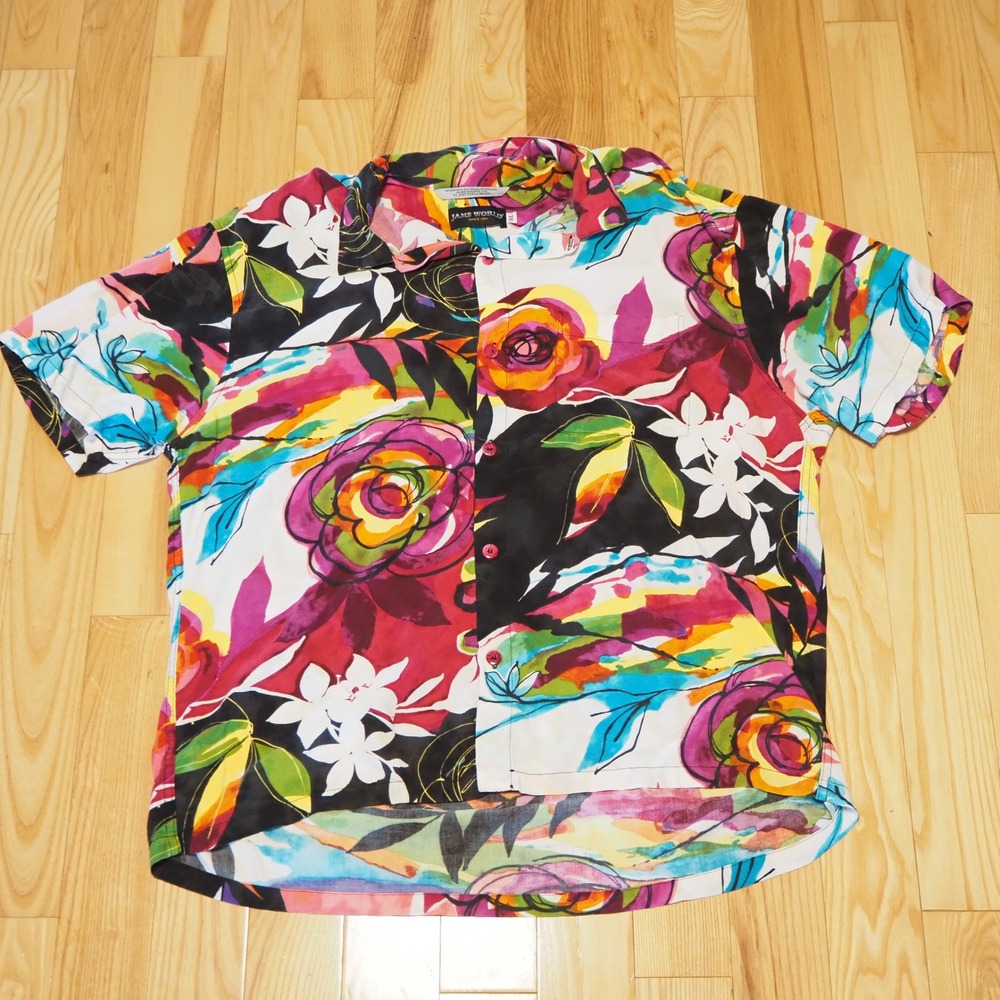 VTG Jams World Button Down Shirt Men XL Sherbet Garden Rayon Hawaiian USA